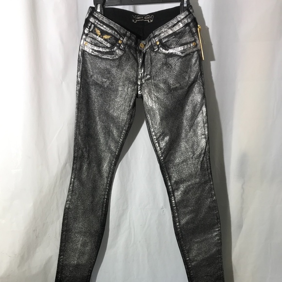 ROBIN'S JEAN BLACK WITH SILVER NWT 300.00 SIZE 27